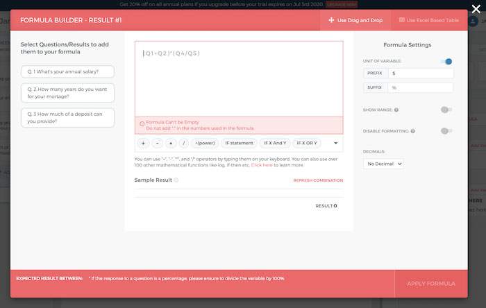 Outgrow calculator formula builder
