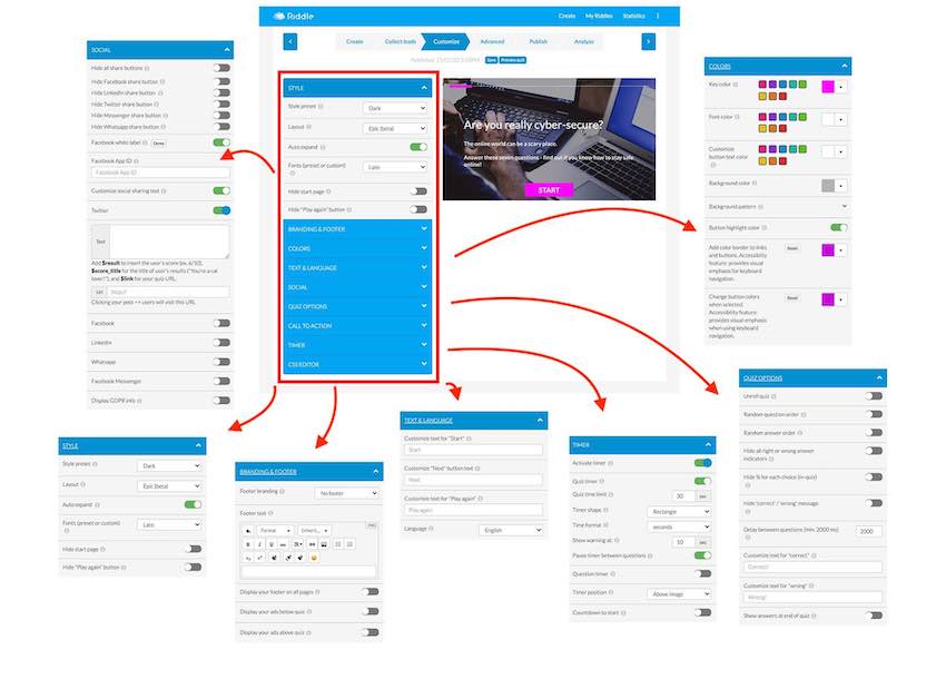 quiz maker review - riddle customization options