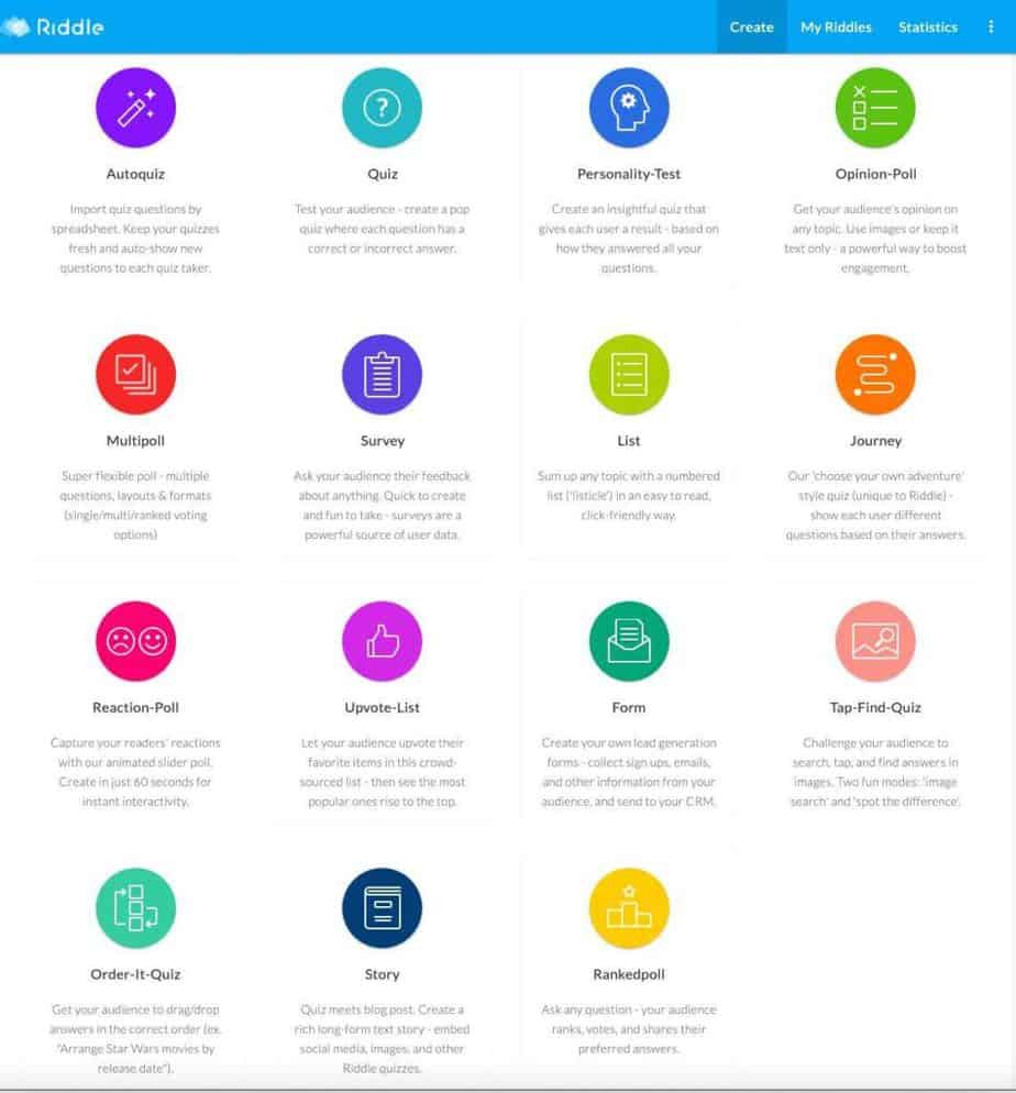 Riddle quiz maker quiz types