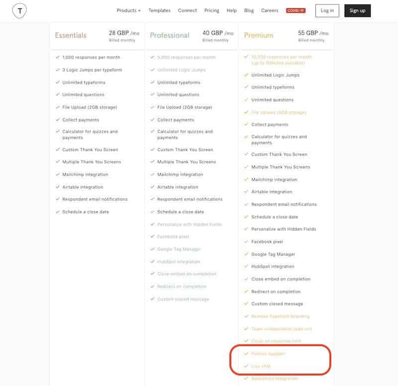 Typeform pricing quiz maker