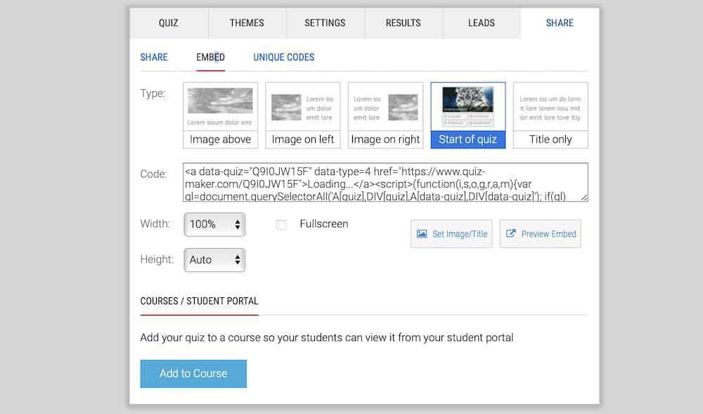 Quiz-Maker publish options