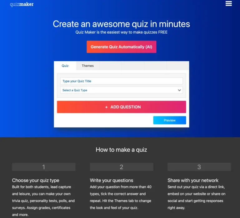 quiz maker creator page