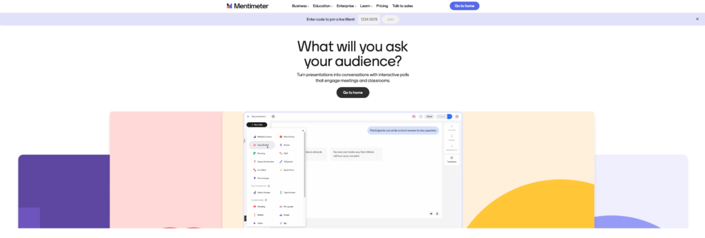Mentimeter homepage