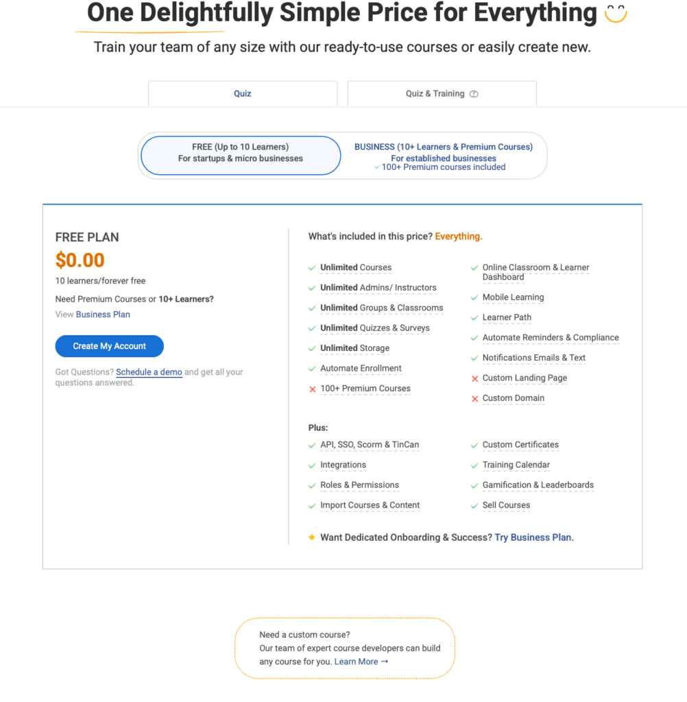 Proprofs quiz&training free plan