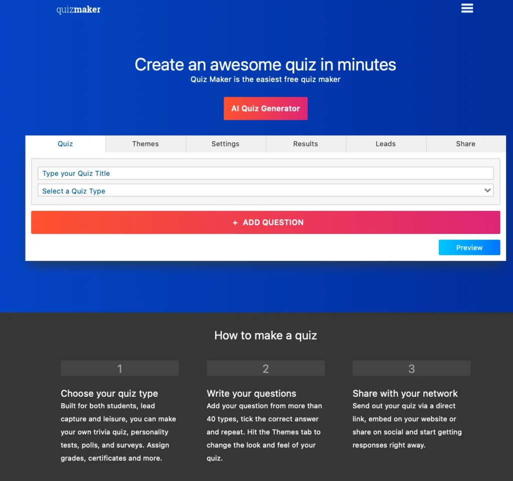 Quizmaker.com homepage
