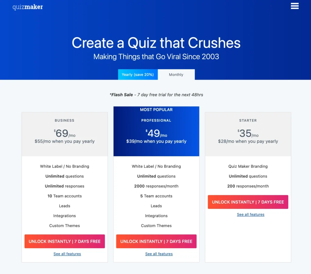 quizmaker.com monthly price plans