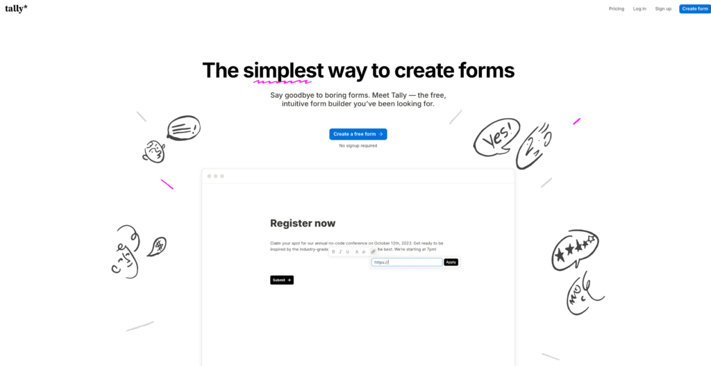 Tally homepage