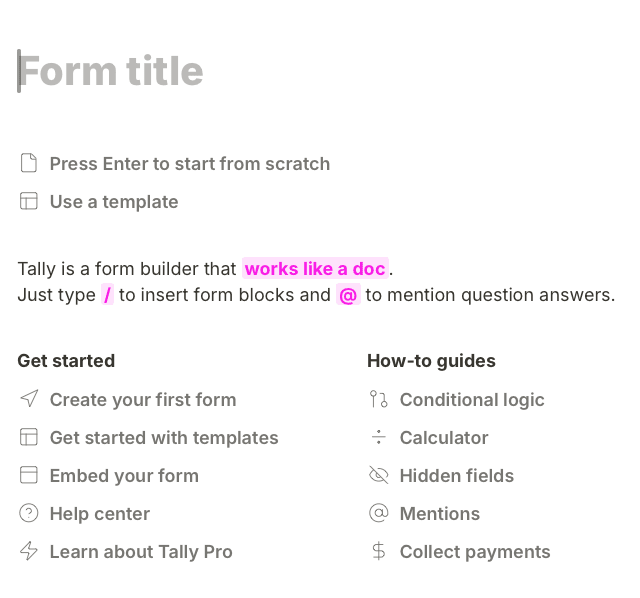 Tally user interface