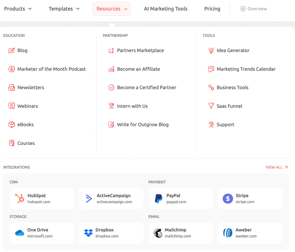 Outgrow features